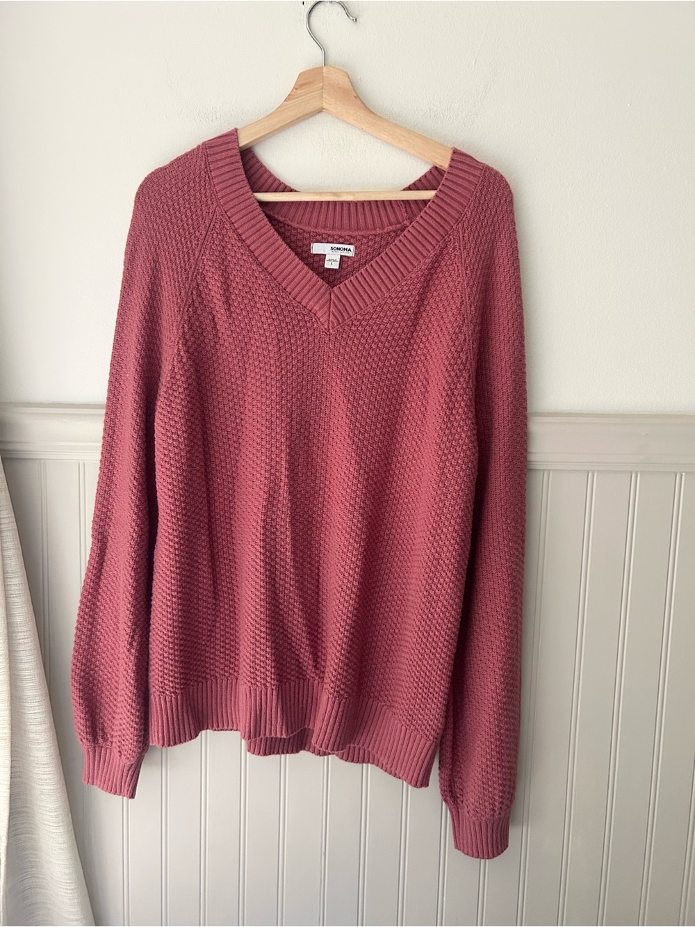 Sonoma Mauve Pink Textured Knit V Neck Sweater Large